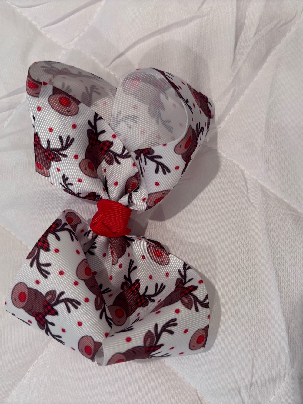 Festive Reindeer Hair Bow for Kids - White & Red